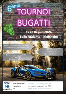 Affiche tournoi Bugatti badminton molsheim 2024